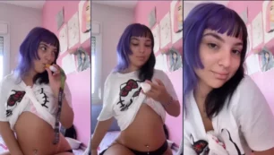 La joven Belle Belinha de Onlyfans dando unas cuantas caladas al vaporizador vestida solo con bragas