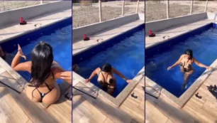 ¡Alejandra Quiroz luce nadando en la piscina con un impresionante bikini