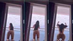 Aline Lary haciendo un striptease en el barco durante el viaje porno