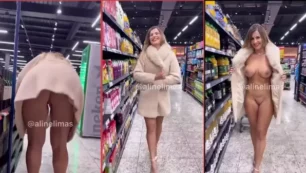 Aline Limas mostrando todo en público en el supermercado