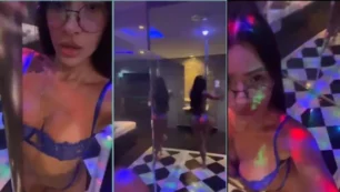 Ingrid Paixão juguetona balanceándose en el poste de baile del motel freporni