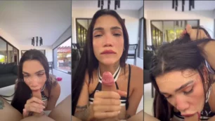 Japa Nordestina haciendo contenido para adultos en Onlyfans, haciendo un oral muy profundo y tragándoselo todo