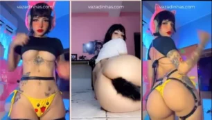 Yasmim Cat, una gatita traviesa y delgadita, se divierte sola en la cama tocándose deliciosamente