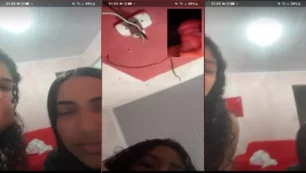 ¡Dos chicas viendo al gato divertirse en transmisión en vivo