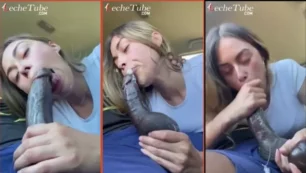 La novia blanca le hace sexo oral descuidado a su novio de color