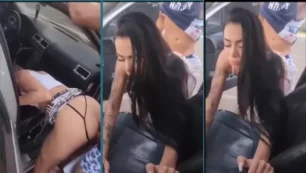 Mujer amateur desnuda divirtiéndose con su pareja en el coche