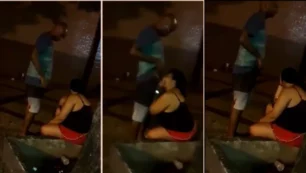 Mujer gordita es pillada dándole sexo oral a un negro en público