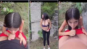 Una atractiva mujer latina hace sexo oral a un desconocido al aire libre hasta que eyacula