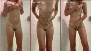 Una delgada mujer se masturba en la ducha en un vídeo amateur de porno en solitario