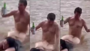 El video casero muestra a una mujer mayor jodidamente sabrosa en el río con una chica regordeta y borracha