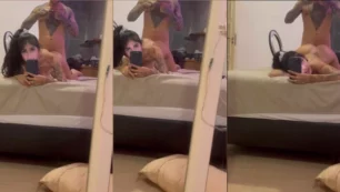 Gabi Saleh haciendo porno nacional, a cuatro patas y gimiendo ardientemente en la cama