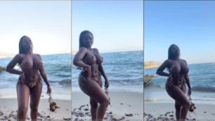 Isabelle Miller aparece sin top de bikini en una sesión de fotos amateur luciendo sus preciosas tetas en la playa