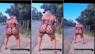 Kenia Magnus luciendo el baile estilo funk con sus braguitas bien definidas en la calle