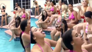 La tonta traviesa se divierte en la piscina con una polla y recibe una recompensa en la fiesta con sus amigos