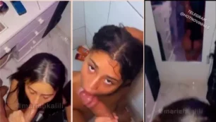 Marina Kalili, una principiante traviesa, aparece sin ropa y hace una deliciosa follada oral en el baño