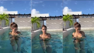 Mira porno casero en Dribrazil mostrando sus pechos firmes y naturales en la piscina