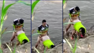 Pareja no profesional atrapada y grabada follando junto al río