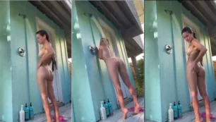 Video casero de un joven bañador desnudo al aire libre