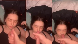 Vídeo porno casero de sexo oral intenso con eyaculación facial en la cara de la joven novia